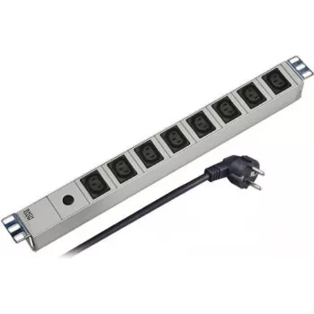 EFB Elektronik 691697 1U 19 collu Rack-Mount PDU, 8x IEC C13 Ligzdas, 10A, 250V, Alumīnija Korpusā, Ieslēgšanas/Izslēgšanas Slēdzis