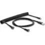 Delock magnētiskais spirāles kabelis USB 2.0 Type-A vīriešu uz Pogo 4 kontaktu vīriešu + USB Type-C vīriešu uz Pogo 4 kontaktu sieviešu adaptera komplekts melns 1,5 m