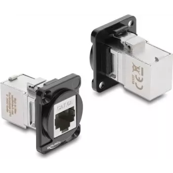 Delock D-Type modulis RJ45 sieviete uz sievieti 90° leņķa Cat.6A melns / sudrabs