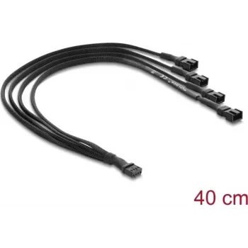 Delock Ventilatora kabeļa sadalītājs 1 x 4 kontaktu PWM ligzda uz spraudni + 3 x 4 kontaktu spraudņi (3 kontakti aizņemti) ar pīto apvalku 40 cm melns