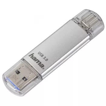 Hama FlashPen C-Laeta 64GB USB 3.0 zibatmiņa, alumīnija, sudraba/melna