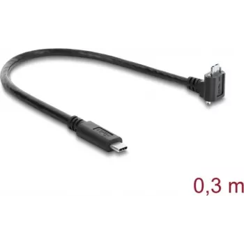 Delock USB 5 Gbps kabelis USB Type-C vīrišķais taisnais uz USB Micro-B vīrišķais 90° leņķis uz augšu ar 18 mm skrūvju attālumu, 0,3 m, melns