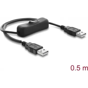 Delock USB barošanas kabelis Type-A vīrietis-vīrietis ar slēdzi 0,5 m