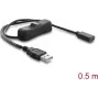 Delock USB barošanas kabelis Type-A vīriešu savienotājs uz USB Type-C sieviešu savienotāju ar slēdzi 0,5 m
