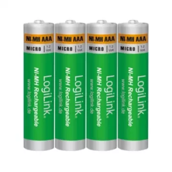 LogiLink LR03RB4 uzlādējamas NiMH AAA baterijas, 4 gab. blistera iepakojums, 800 mAh, 1,2 V, iepriekš uzlādētas, zema pašizlāde