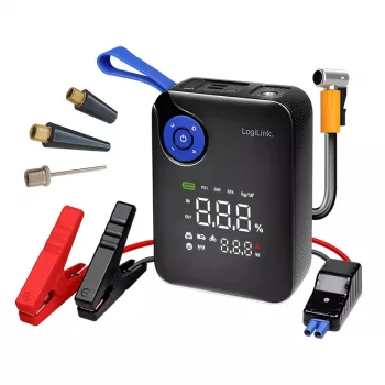 LogiLink PA0358 4-in-1 automašīnas palaišanas ierīce ar gaisa kompresoru, 7200 mAh, 200A starta strāva, LED lukturītis