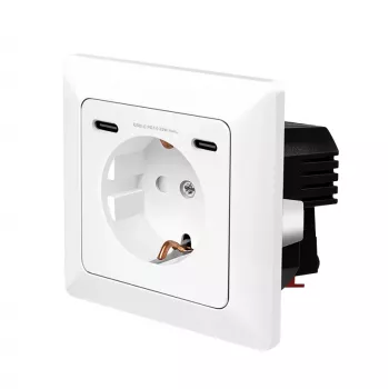 LogiLink sienas kontaktligzda ar 1 Schuko ligzdu un 2 portu USB-C lādētāju, 25W PD, balta