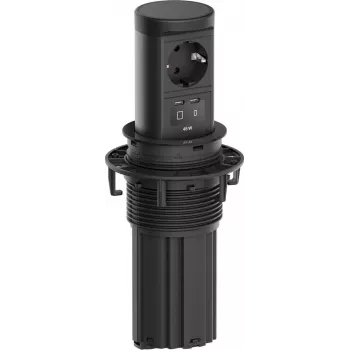 Bachmann ELEVATOR2 Paceļamais galda barošanas modulis ar Schuko kontaktligzdu un 45W USB-C PD, Jet Black, 0.5m kabelis