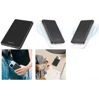 LogiLink PA0352 Magnētiskais bezvadu enerģijas banka 5000 mAh 20W PD USB-C Melns