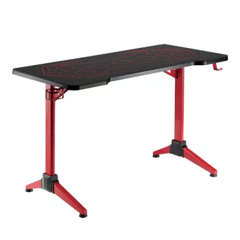 LogiLink Gaming galds, 120x60 cm, rūdīta stikla virsma ar RGB apgaismojumu, sarkans rāmis
