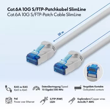 LogiLink Cat.6A S/FTP LSZH plānais Ethernet vada gabals, pelēks, 20 m