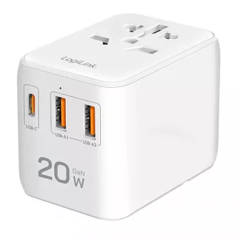 LogiLink PA0356 USB-A/C ceļojumu lādētājs 20W GaN 3 portu balts