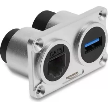 Delock Dual Panel Mount Socket USB 5 Gbps Type-A Female + RJ45 Female Cat.6 Sudraba