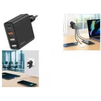LogiLink 48W GaN USB sienas lādētājs, 4 porti, 3x USB-A QC + 1x USB-C PD, Europlug, melns (PA0377)
