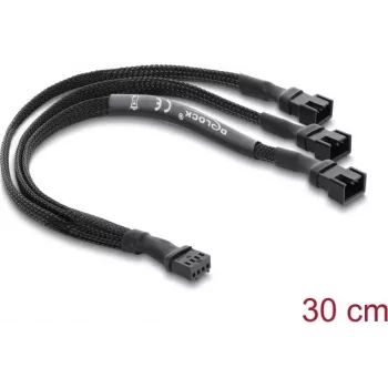 Delock ventilatora sadalītāja kabelis 1 x 4-Pin PWM Female uz 2 x 4-Pin PWM Male (3 Pins Wired on Second) pīts apvalks 30 cm melns