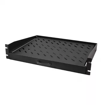 LogiLink 19 collu konsoles plaukts 2U, izvelkams, 350 mm dziļš, 30 kg slodze, melns