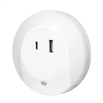 LogiLink LED nakts gaisma ar krēslas sensoru, 1x USB-A un 1x USB-C, 18W kopējā jauda