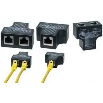 LogiLink RJ45 savienojuma dublētājs, 1:1 paralēlais T-adapteris, 1x RJ45 ligzda uz 2x RJ45 ligzdām, melns (MP0138)