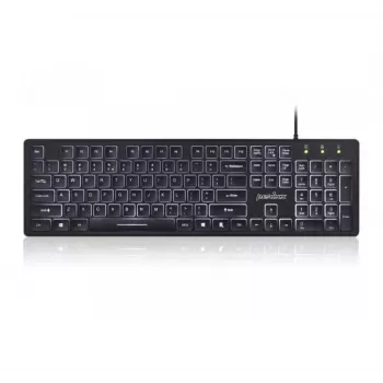 Perixx PERIBOARD-317 vadu apgaismota tastatūra, melna, 105 taustiņu QWERTY, balts LED, USB