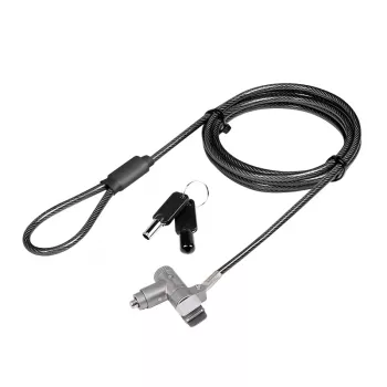 LogiLink NBS015 Universāla atslēgas slēdzene klēpjdatoriem, ultrabookiem, MacBook Pro un planšetdatoriem – cinkota tērauda trose, 2 m, melna/sudraba