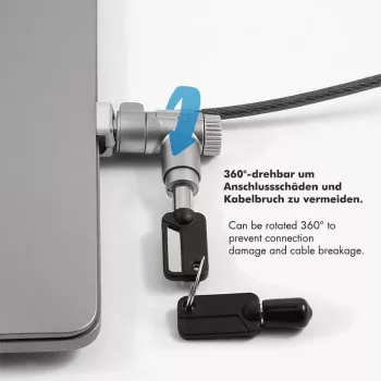 LogiLink NBS015 Universāla atslēgas slēdzene klēpjdatoriem, ultrabookiem, MacBook Pro un planšetdatoriem – cinkota tērauda trose, 2 m, melna/sudraba