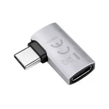 LogiLink USB4 Type-C 90° Adapteris, C/M uz C/F, 40 Gbps, 240W, 8K/60Hz, alumīnijs, sudrabs