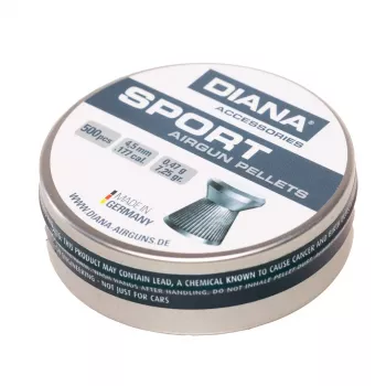 DIANA Sport 4,5 mm Diabolo granulas .177 Cal, 500 gab., apaļa galviņa, svins, gaisa šautenēm un pistolēm