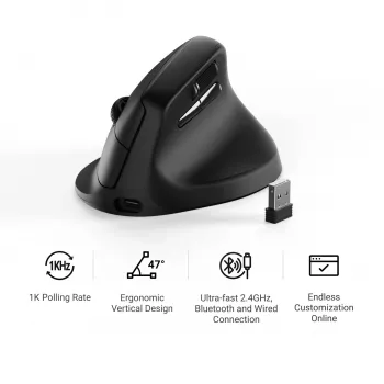 Keychron M5-A29 Vertikālā PixArt 3311 1K Melnā Ergonómiskā Bezvadu Spēļu Pele