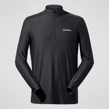 Berghaus 24/7 Tech Tee LS HZ vīriešu krekls ar garām piedurknēm un pusrāvējslēdzēju, dziļi melns