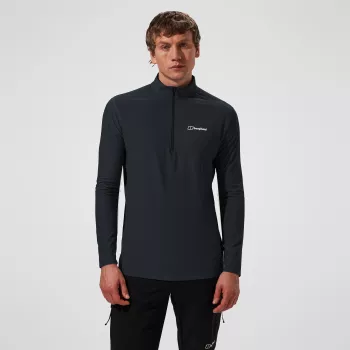 Berghaus 24/7 Tech Tee LS HZ vīriešu krekls ar garām piedurknēm un pusrāvējslēdzēju, dziļi melns