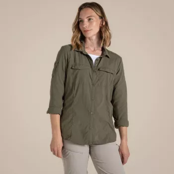 Craghoppers NosiLife Adventure LS Shirt III Sieviešu krekls ar insektu atbaidīšanas efektu, garām piedurknēm, Wild Olive, M izmērs