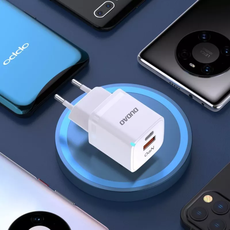 DUDAO A13Pro EU GaN 33W PPS USB-C/USB sienas lādētājs - balts