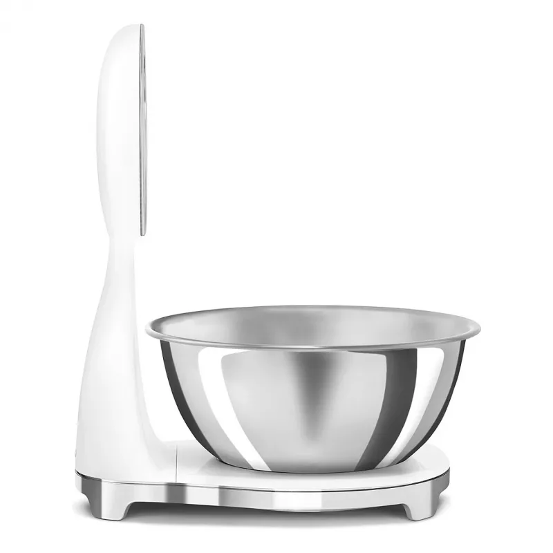 Smeg KSF01WHWW 50. gadu stila mehāniskie virtuves svari ar nerūsējošā tērauda bļodu, 5 kg ietilpība, balta