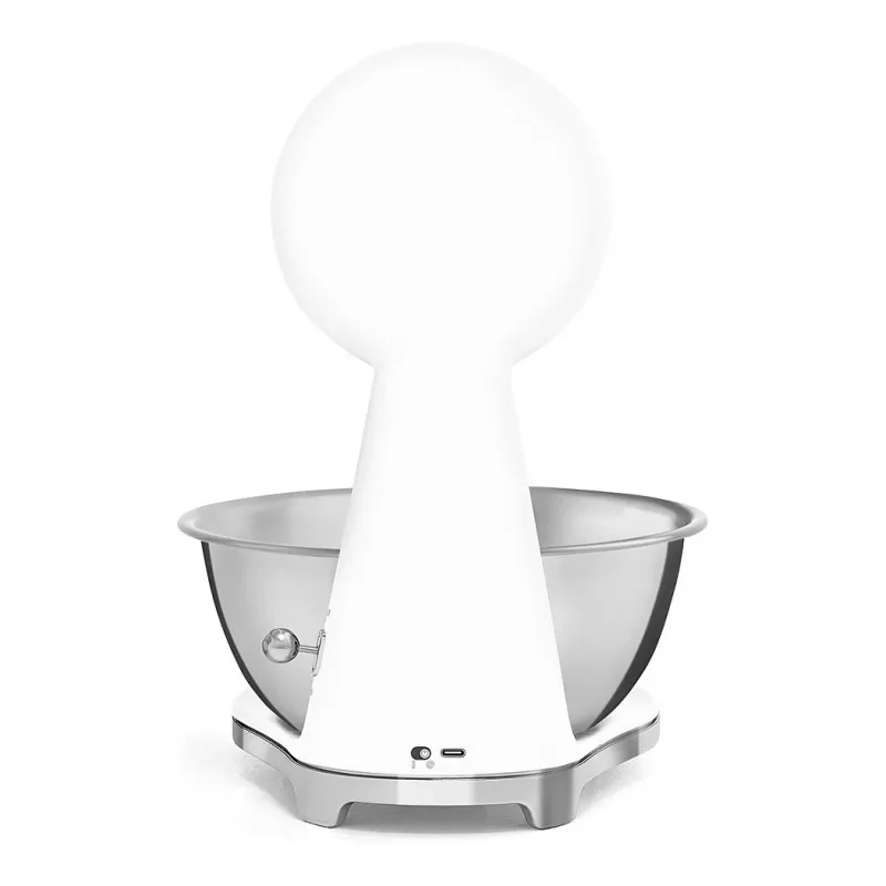 Smeg KSF01WHWW 50. gadu stila mehāniskie virtuves svari ar nerūsējošā tērauda bļodu, 5 kg ietilpība, balta