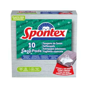 Spontex ziepju spilventiņi ar 30% ziepju saturu, tērauda vate, 10 iepakojums