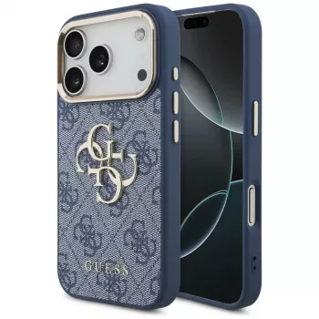 Guess 4G Classic Logo maciņš Apple iPhone 18 Pro / 17 Pro, zils ar zelta akcentiem