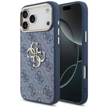 Guess 4G Big Classic Logo maciņš iPhone 18 Pro Max / 17 Pro Max, zils un zelts
