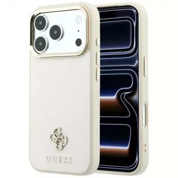 GUESS Saffiano Small 4G & Classic Logo MagSafe maciņš iPhone 17 Pro Max / 18 Pro Max - bēšs