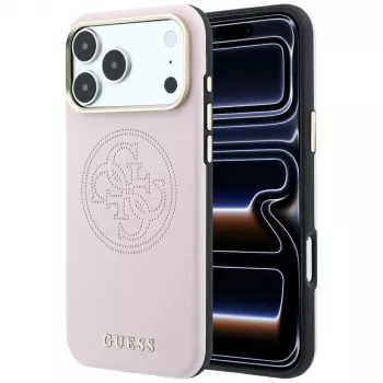 Guess Perforated 4G Gold Logo MagSafe maciņš iPhone 18 Pro / 17 Pro - Rozā