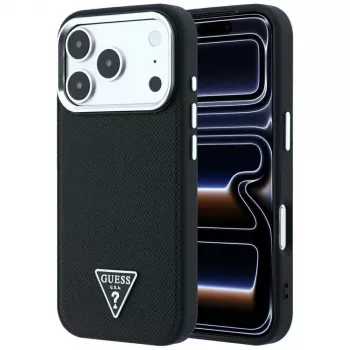 Guess Grained Triangle Logo MagSafe vāciņš iPhone 17 Pro Max / 18 Pro Max - Melns