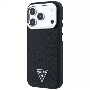 Guess Grained Triangle Logo MagSafe vāciņš iPhone 17 Pro Max / 18 Pro Max - Melns