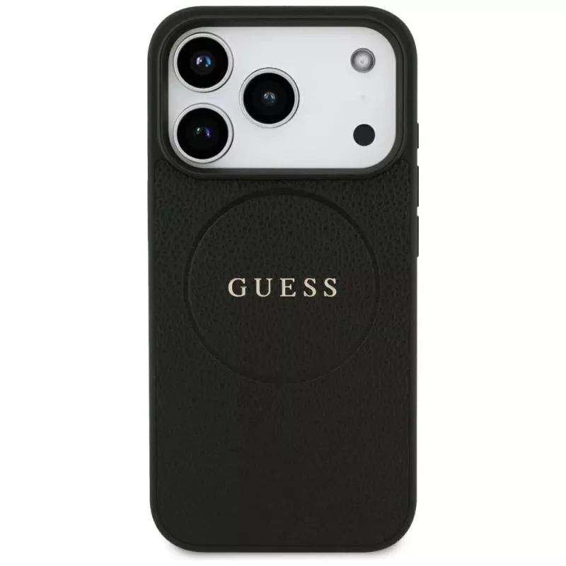 Guess Grained Gold Ring MagSafe maciņš Apple iPhone 17 Pro / 18 Pro, melns