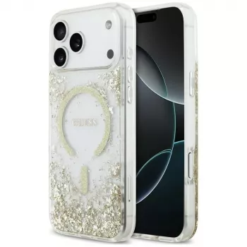 Guess Resin Bottom Glitter MagSafe maciņš iPhone 18 Pro Max / 17 Pro Max, zelta krāsā