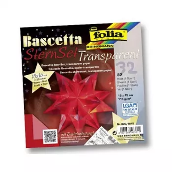 Folia Bascetta Star Origami papīra komplekts, 32 loksnes, 15 x 15 cm, dažādas krāsas, 80 gsm, matēts