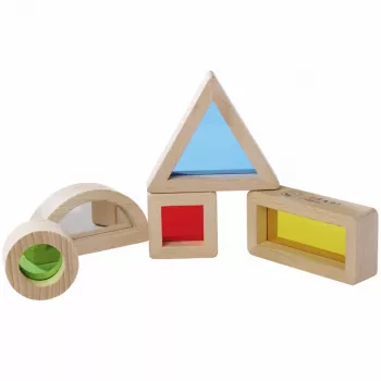 Eichhorn Montessori logu celtniecības klucīši, 20 gabalu komplekts, FSC® 100% sertificēts dižskābarža koks ar krāsainiem akrila logiem, izglītojoša gaismas un krāsu izzināšanas rotaļlieta no 12 mēnešiem