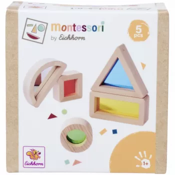 Eichhorn Montessori logu celtniecības klucīši, 20 gabalu komplekts, FSC® 100% sertificēts dižskābarža koks ar krāsainiem akrila logiem, izglītojoša gaismas un krāsu izzināšanas rotaļlieta no 12 mēnešiem