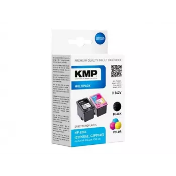 KMP 1741.400500 MultiPack Melnā un Trīskrāsu tintes kasetnes, saderīgas ar HP 62XL (C2P05AE/C2P07AE) - 2 iepakojums