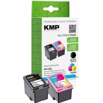 KMP 1741.400500 MultiPack Melnā un Trīskrāsu tintes kasetnes, saderīgas ar HP 62XL (C2P05AE/C2P07AE) - 2 iepakojums