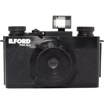 ILFORD PIXIE 35mm Point & Shoot filmkamera – Sudraba/Melna, iebūvēta zibspuldze, autofokuss