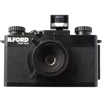 ILFORD PIXIE 35mm Point & Shoot filmkamera – Sudraba/Melna, iebūvēta zibspuldze, autofokuss